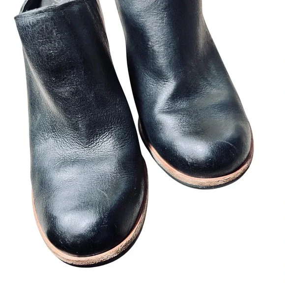 Kork-Ease Black Leather Stacked Block Heel Mule Booties Womens 7.5M - Picture 4 of 12